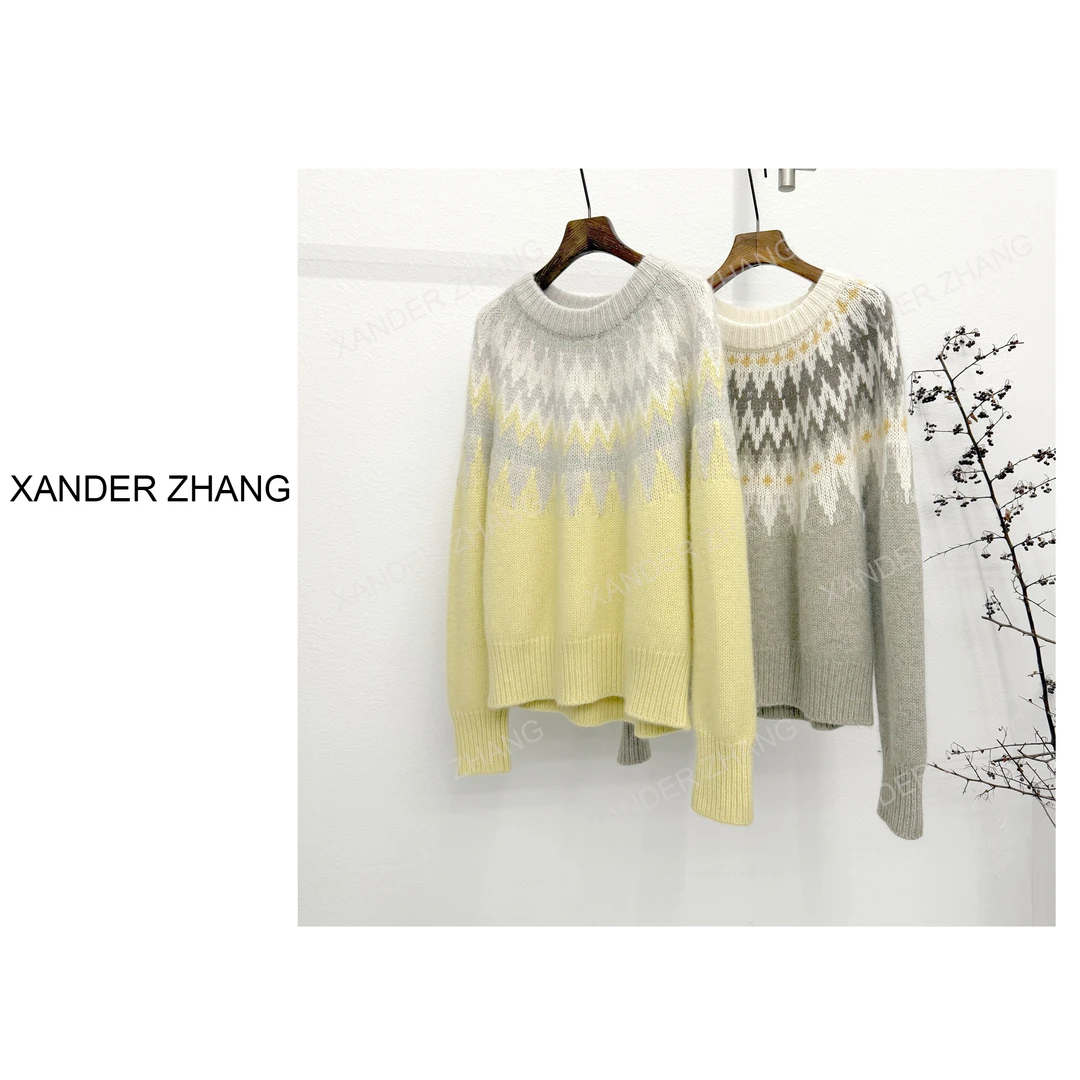 山大张氛围感法式费尔岛提花毛衣YBMS1H756减龄时尚高级感