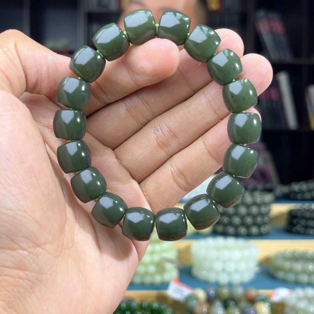 和田玉手串未镶嵌纯天然和田玉新疆若羌青黄口料卡12直切