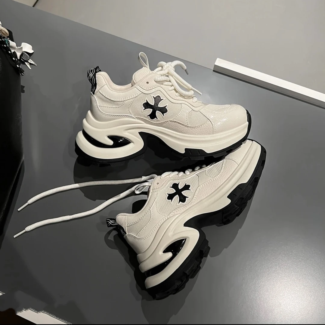 【高品质】重磅力推十字花增高7.5CM厚底老爹鞋女2025春运动休闲鞋
