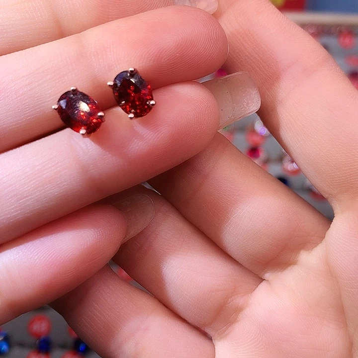 石榴石（芬达石）耳饰银S925镶嵌