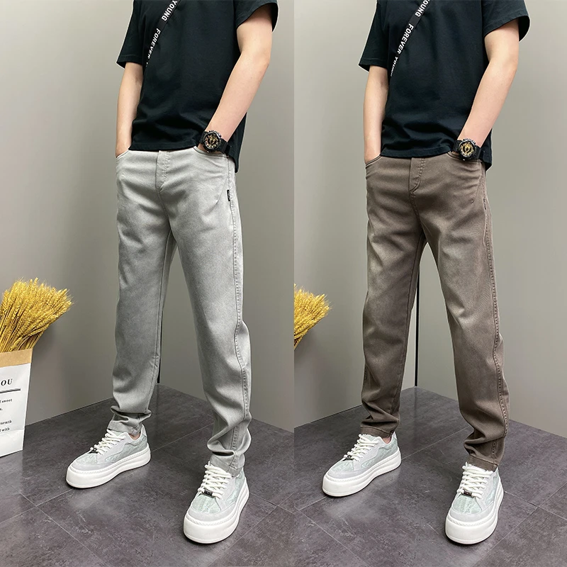 2025秋季潮流时尚痞帅直筒裤水洗渐变色男青年牛仔显瘦休闲长裤子