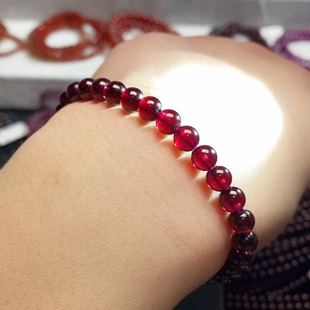 石榴石手链未镶嵌6mm精品老矿9A
