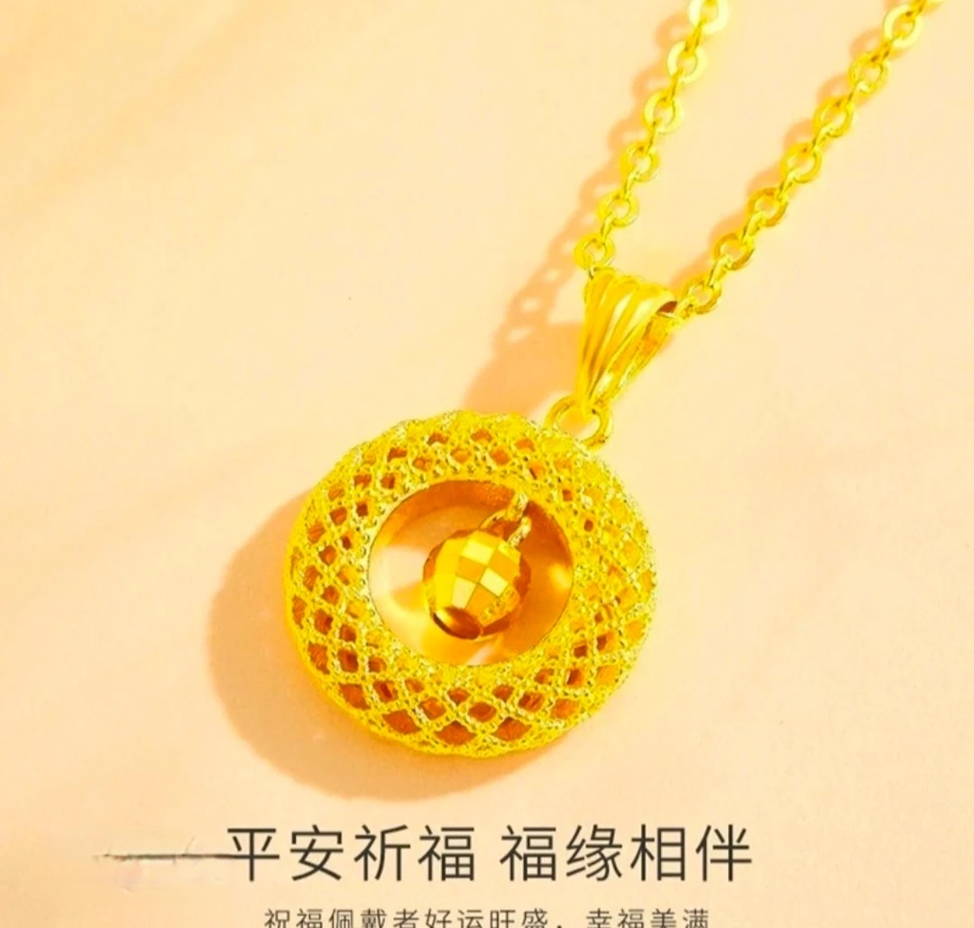 铜合金项链 铜合金项链【转运珠花丝平安扣】精美时尚项坠