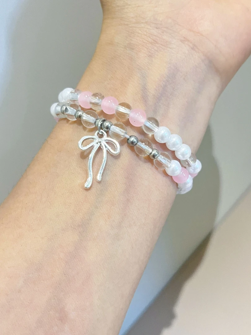 合金玻璃手链 【粉霰摇光·】蝴蝶结串珠手链森系甜美星星小众设计