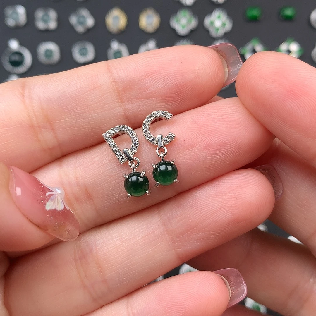 翡翠银S925镶嵌耳饰