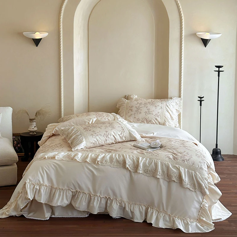 轻奢法式柔软油画风床品套件韩版绣花简约床上用品韩式