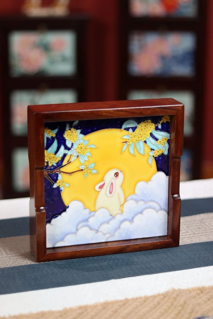 文创23*23手工绘制瓷板画适用于客厅沙发背景墙玄关卧室装饰