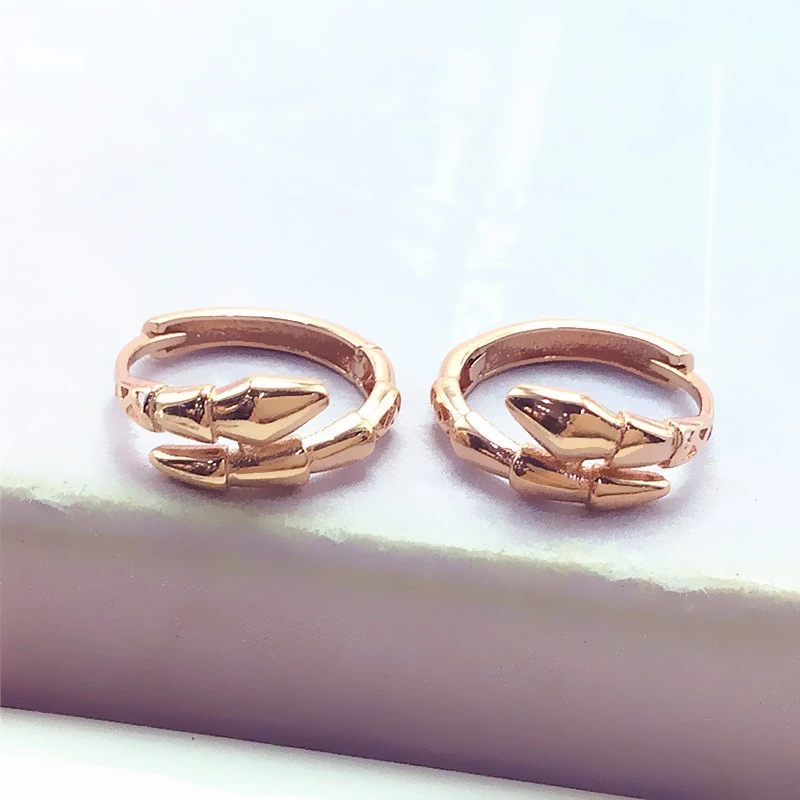 福福金楼585紫金素金灵蛇耳扣时尚气质个性14K玫瑰金百搭耳饰