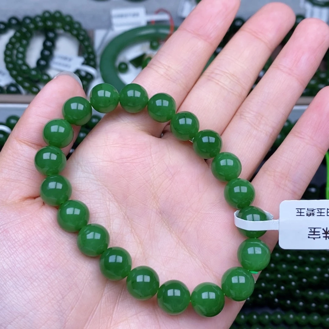 未镶嵌手串和田玉（碧玉）10m阳绿捡漏