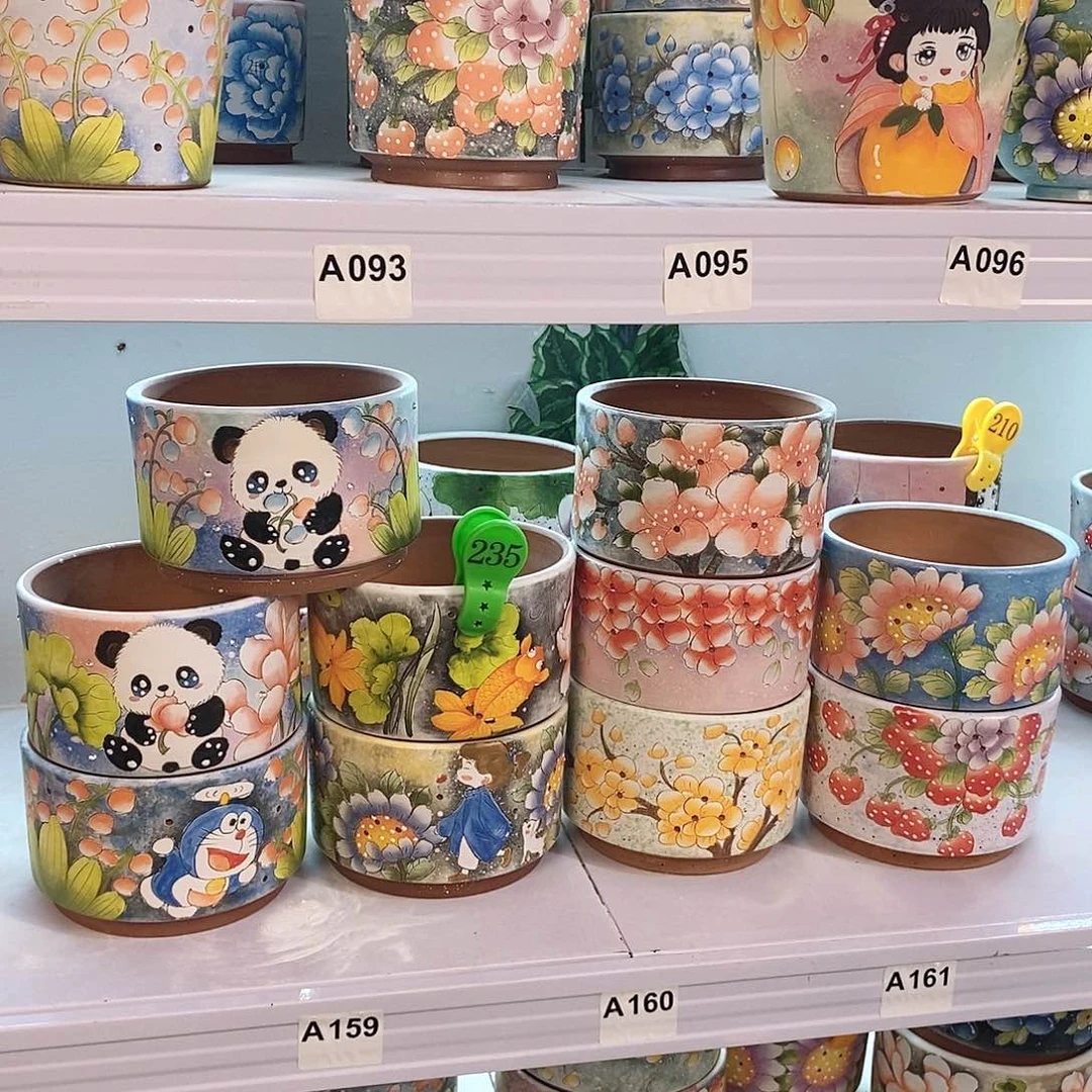 紫砂花盆允*红陶手绘花盆