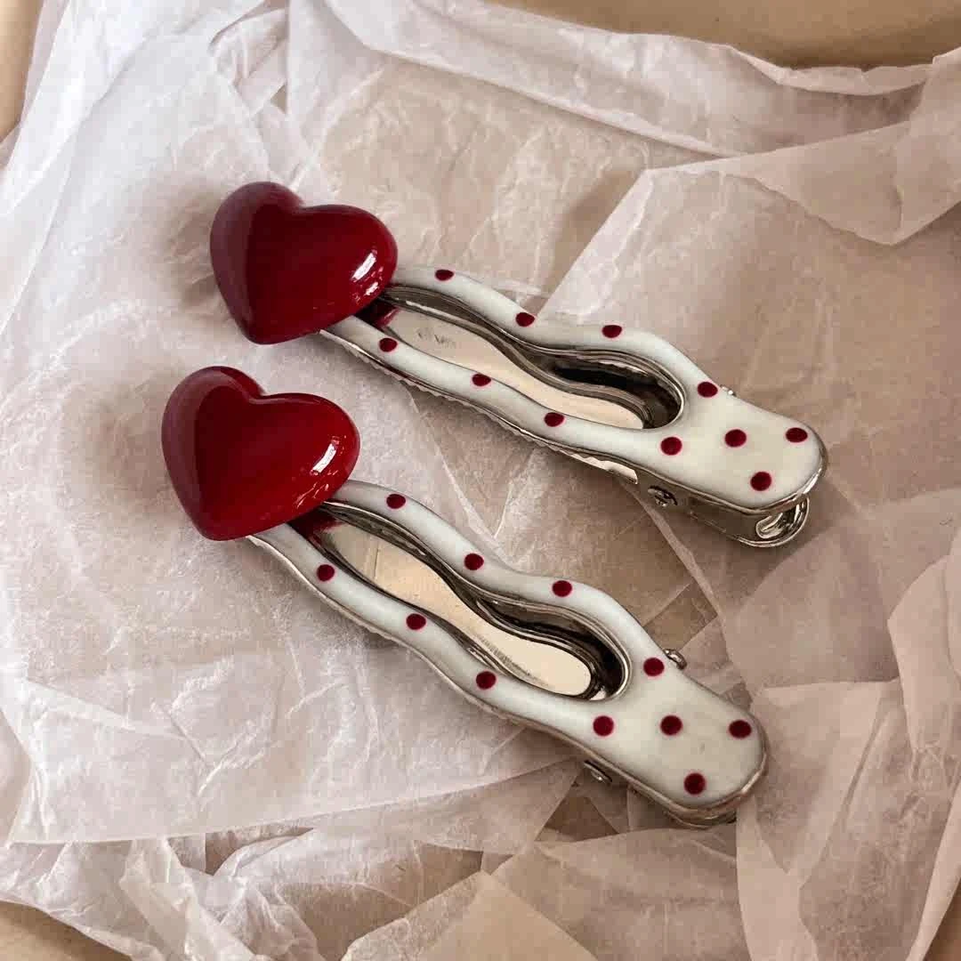 焊头上了！波点珍珠鸭嘴夹！安可拉红色发饰百搭显白刘海夹盘发器夹