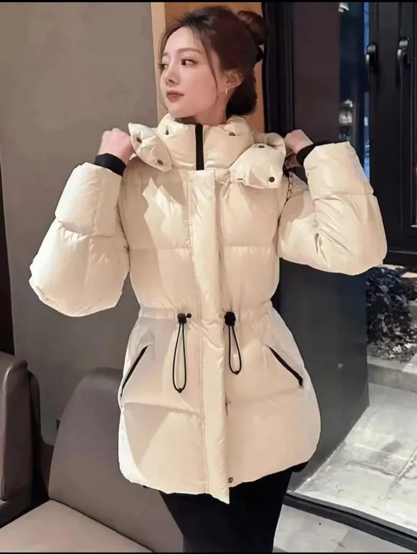 2025新款抽绳鹅绒款短款加厚抗寒修身收腰羽绒服
