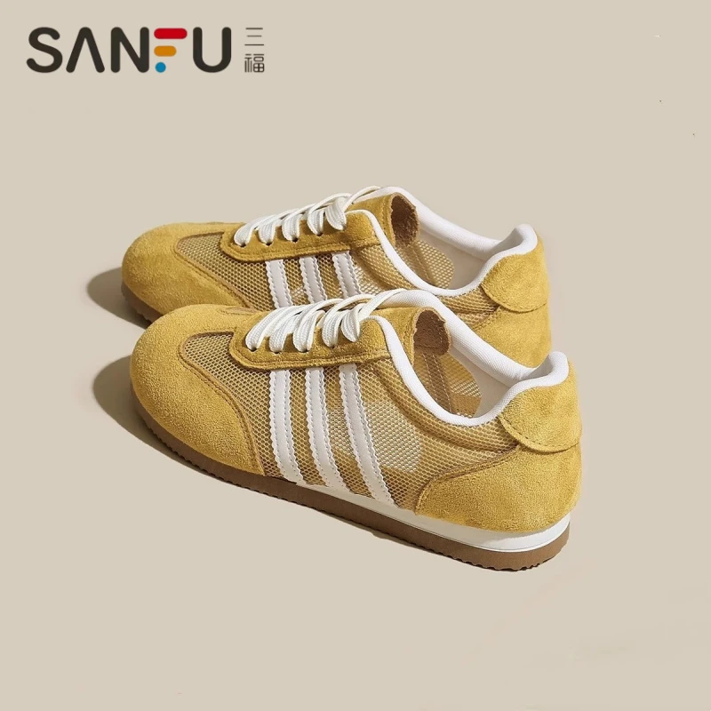 三福透气网面德训鞋小白女鞋女款2025夏季新款百搭休闲运动板鞋子