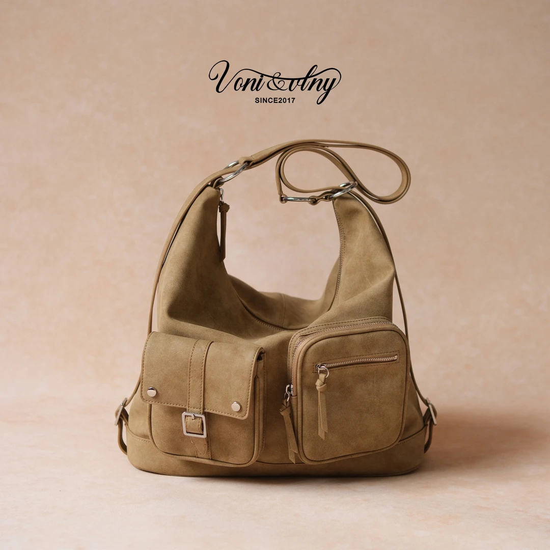 葆薇 时尚百搭变奏包女hobo单肩斜挎双肩包大容量口袋机车包