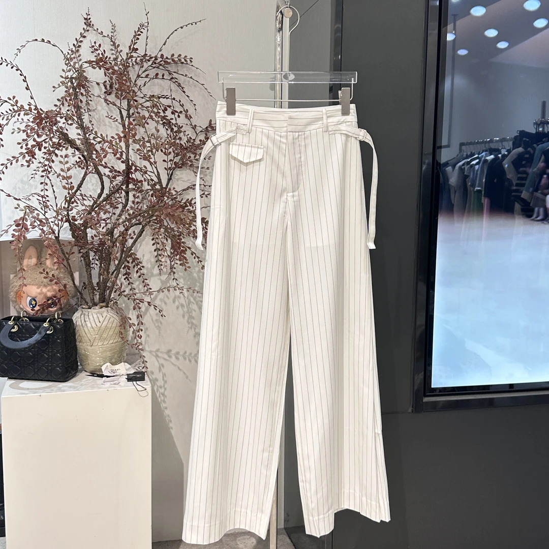 LT腰带口袋纯色条纹阔腿裤休闲裤休闲宽松复古风迷彩055