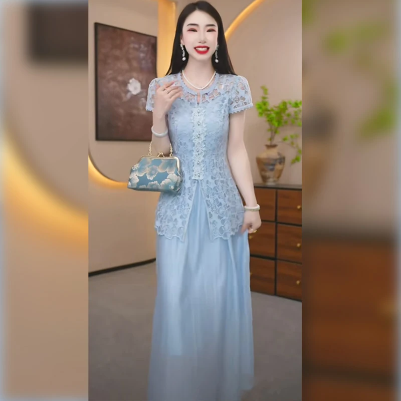 梦莎姿蕾丝外搭套装裙女夏季2025新款气质减龄吊带连衣裙两件套潮