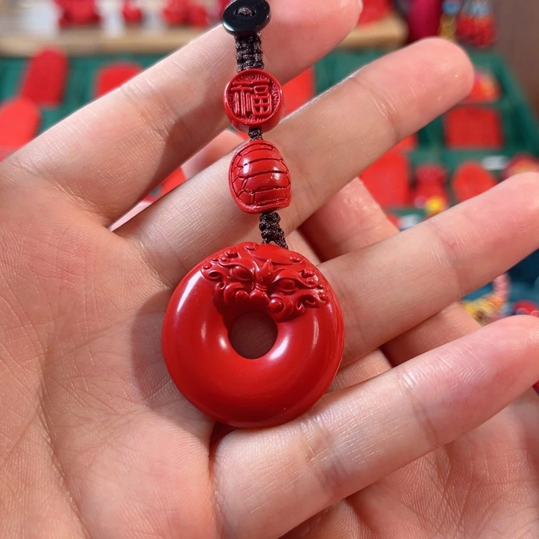 天然辰砂含辰砂工艺品平安扣貔貅钥匙扣包包挂