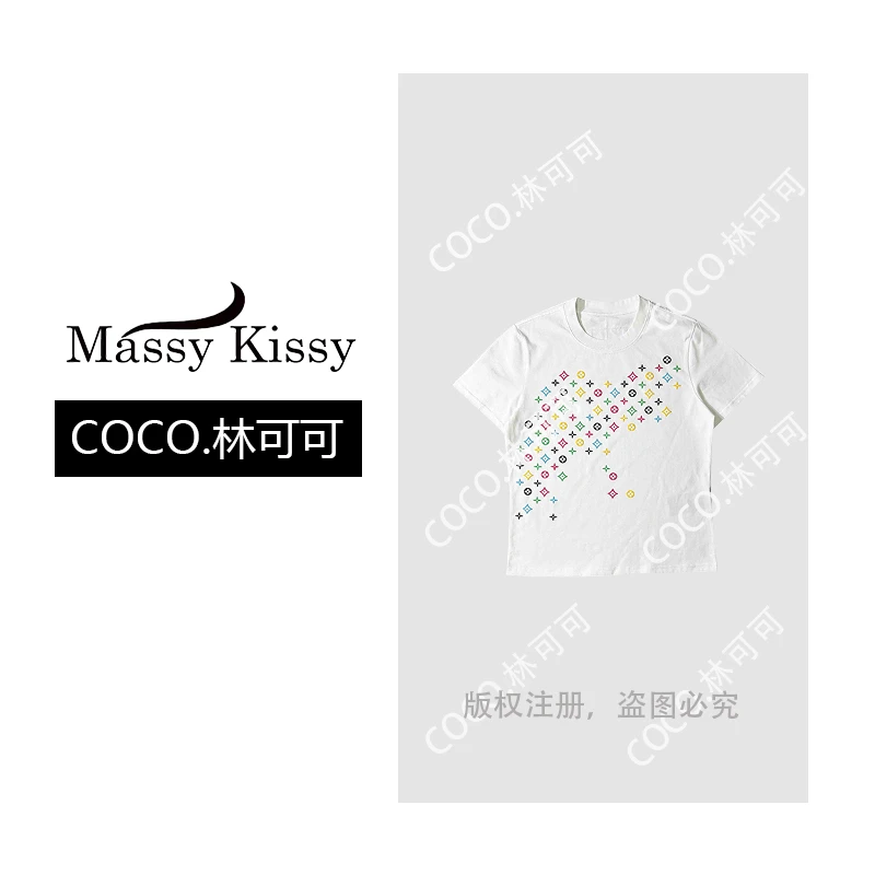 【COCO林可可】满天花2025夏季新款时尚显瘦轻奢潮牌短袖T恤