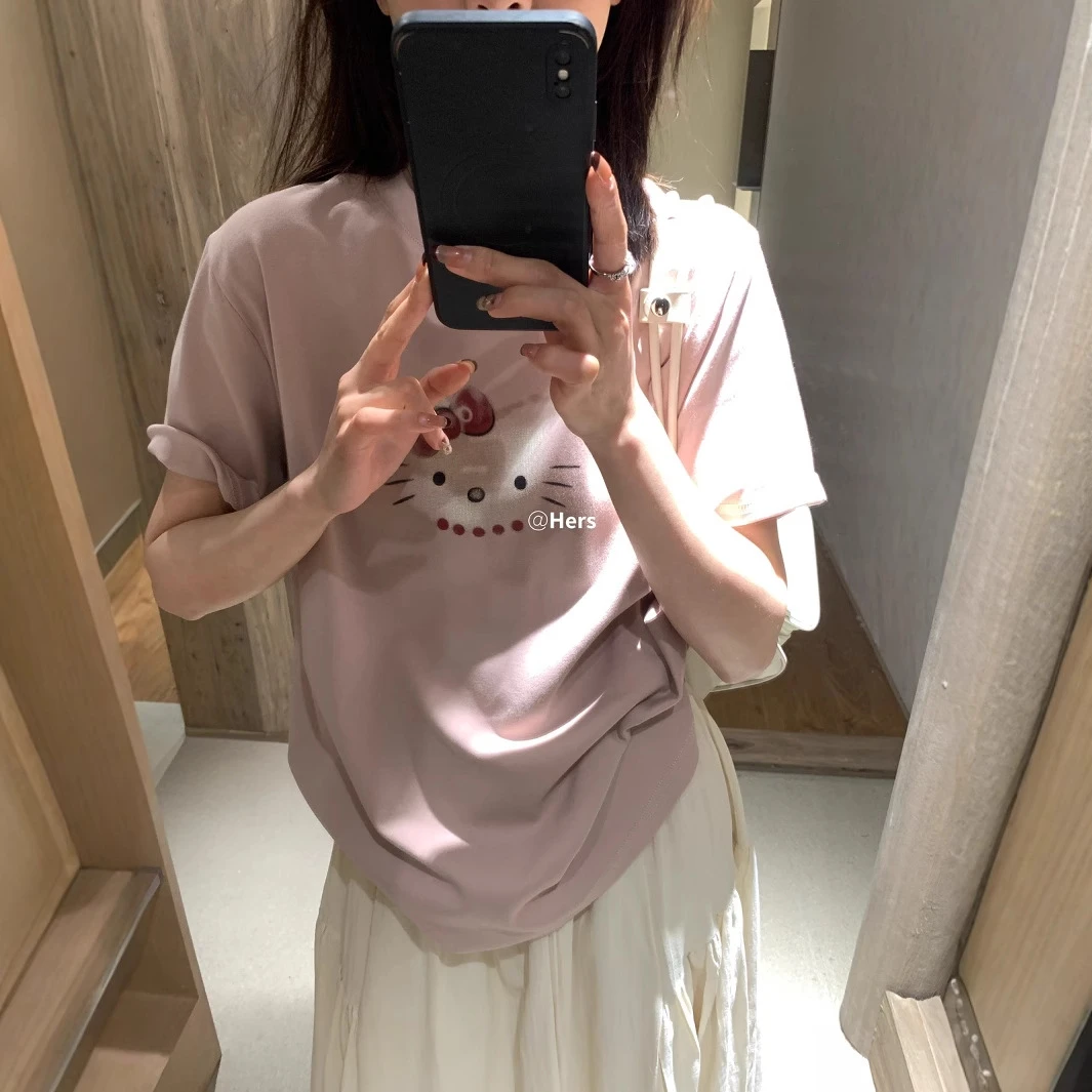 春夏ins穿搭韩系休闲猫咪宽松上衣T恤五一网红洋气炸街女装