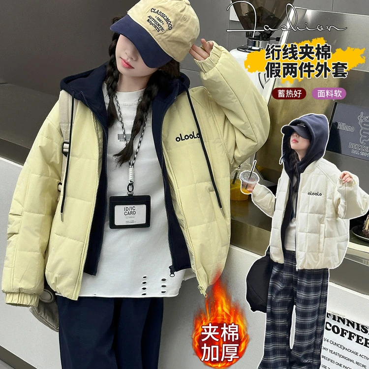 女童韩版棉服套装新款连帽休闲百搭棉袄宽松加厚女大童棉衣外套潮