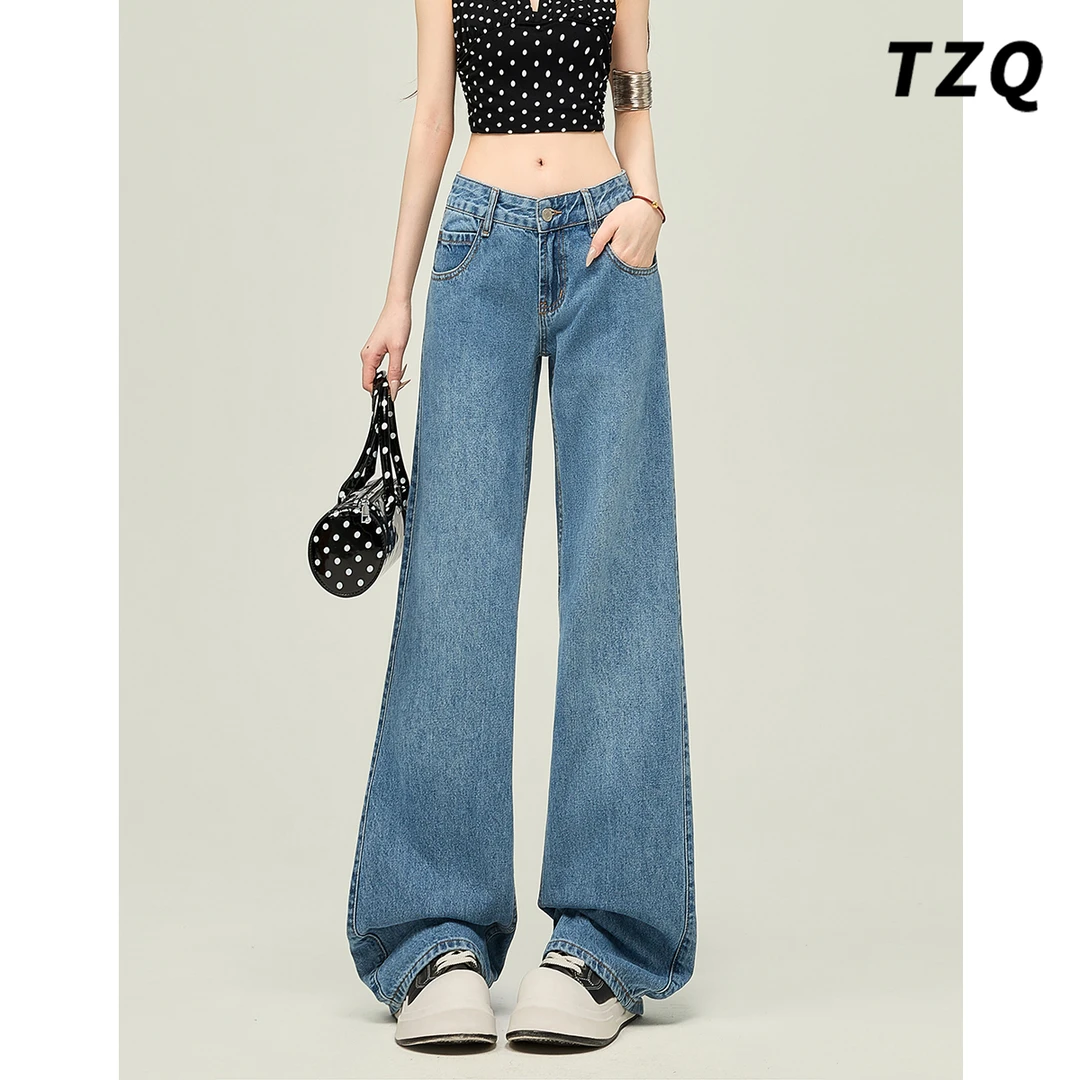复古爆款美式辣妹牛仔裤女2025夏季宽松显瘦百搭直筒裤TZQ2560612