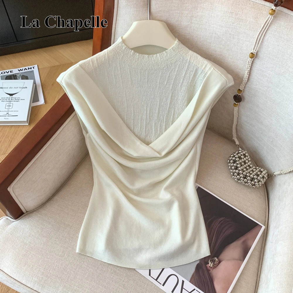 拉夏贝尔设计感假两件针织无袖上衣女早秋外穿内搭显瘦气质打底衫