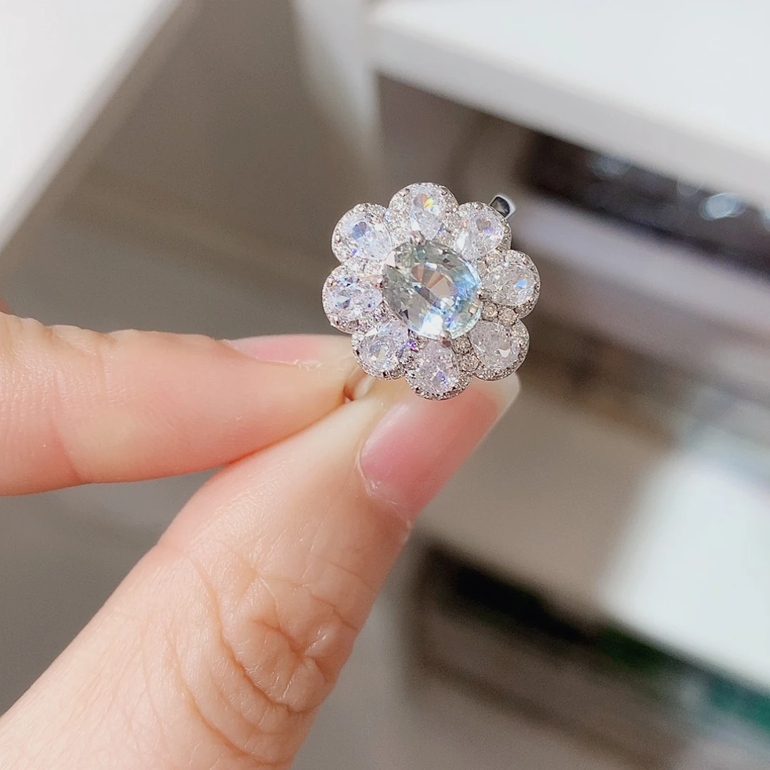 戒指蓝宝石银S925镶嵌