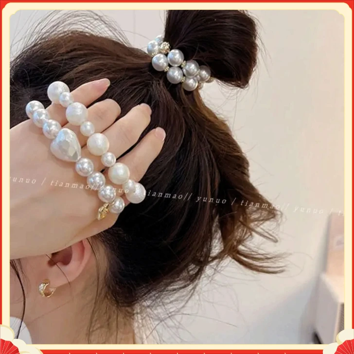 新款白月光珍珠链式发圈BDFS头绳女生高级感扎头发皮筋优雅【烈火】