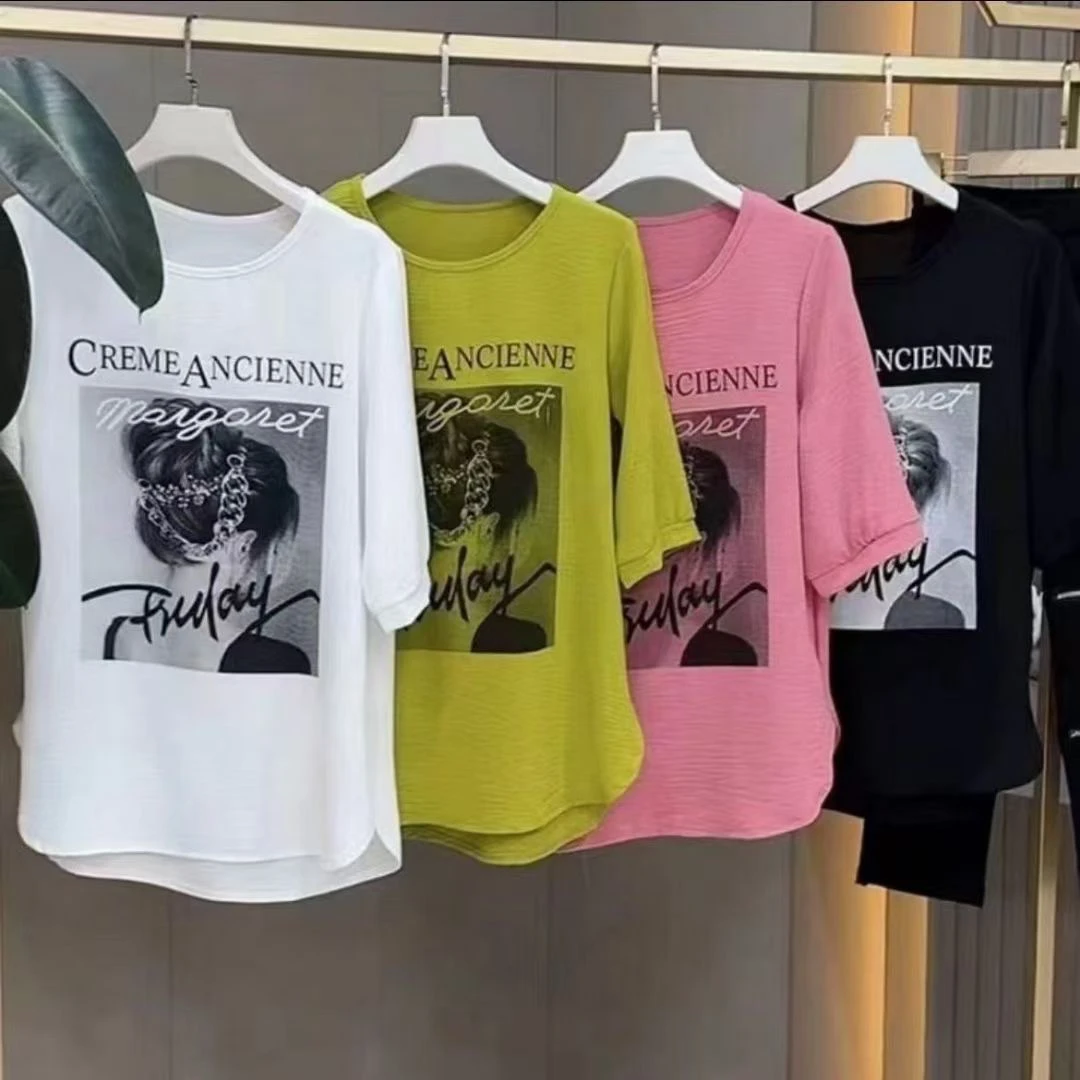 2025夏季新款爆款短袖宽松显瘦印花设计美女图百搭半袖上衣外穿