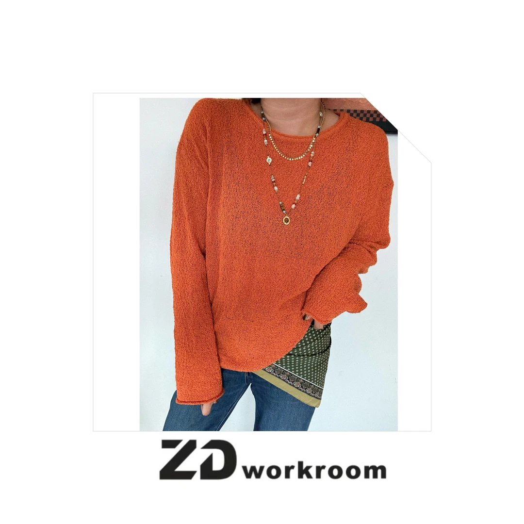 【Z.D/WORKROOM】【爱马橙】早秋松弛慵懒亚麻肌理感套头针织衫