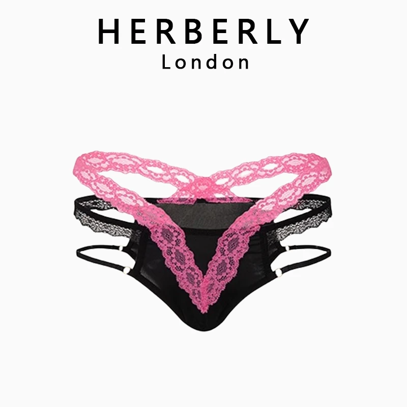 英国 HERBERLY 性感辣妹少女内裤交叉纯欲蕾丝边绑带诱惑三角内裤