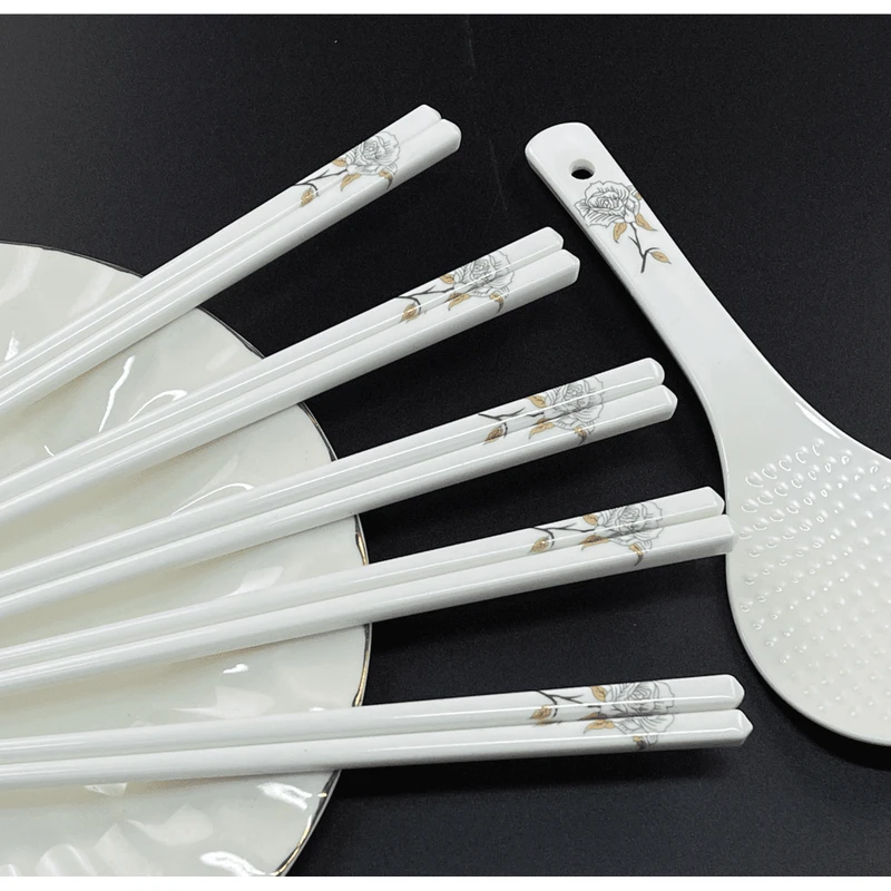金丝牡丹陶瓷筷子10双+饭铲1个