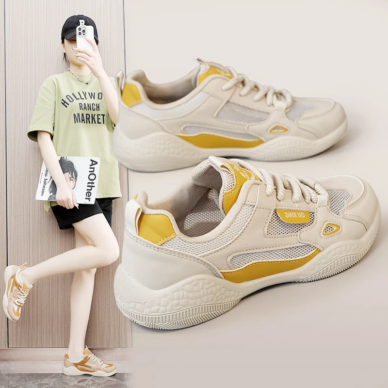 HY126夏季2025新款透气小白鞋女韩版网面跑步运动低帮休闲板鞋低