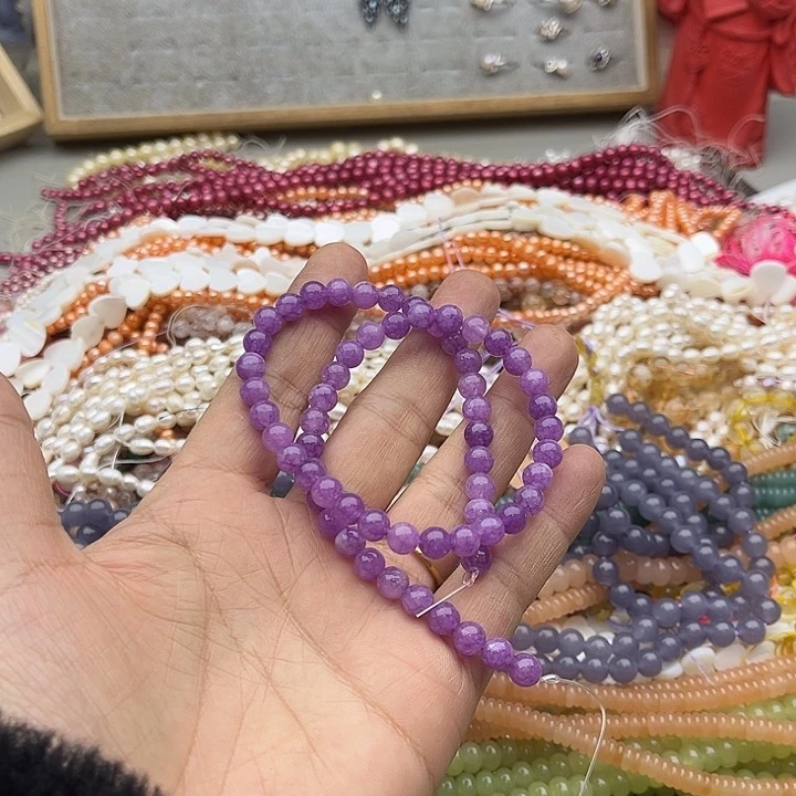 玛瑙/玉髓珠宝半成品未镶嵌一条6mm紫丁香