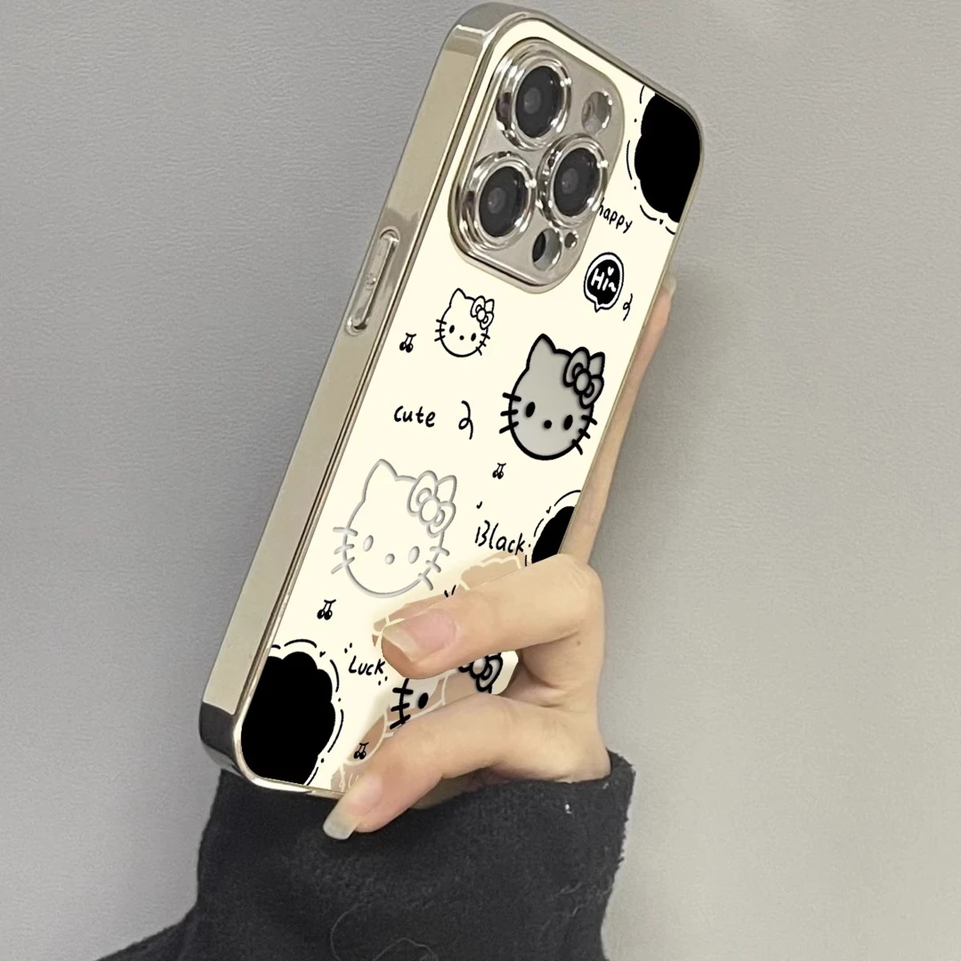 满屏KT猫电镀银镜面手机壳适用苹果16华为潮流oppo新款小米15vivo