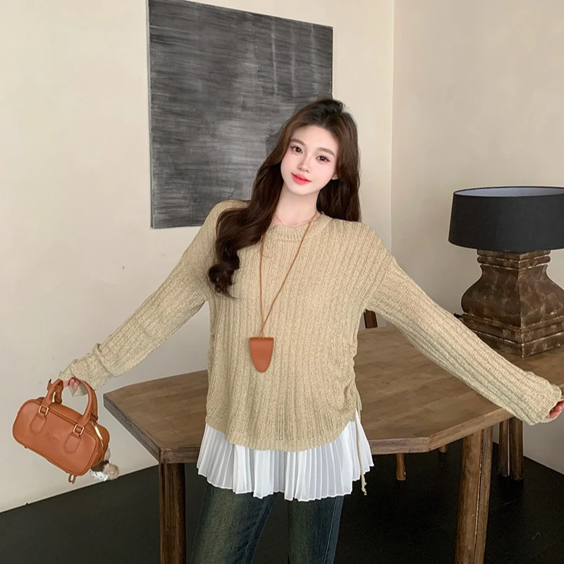 新款胖mm大码针织薄款毛衣无袖背心裙套装71867毛织+21408背心裙