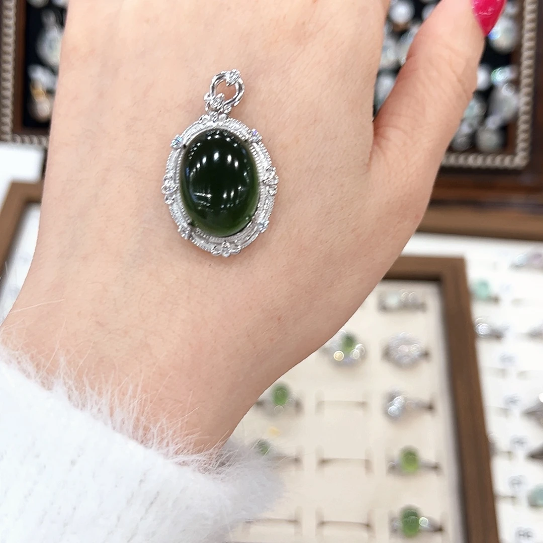 蛇纹石玉银S925镀金镶嵌戒指