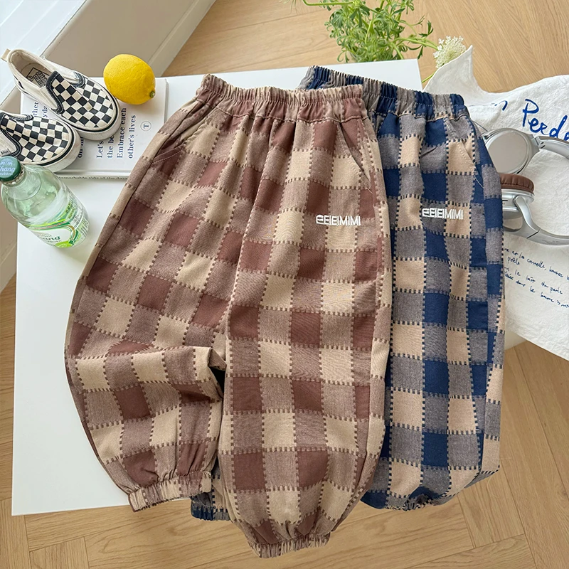 【主播推荐】儿童夏季格子防蚊裤刺绣休闲裤外出百搭裤子KZ25165