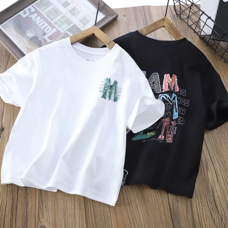 男童儿童夏季纯棉短袖宽松T恤半袖圆领休闲百搭潮流印花韩版个性
