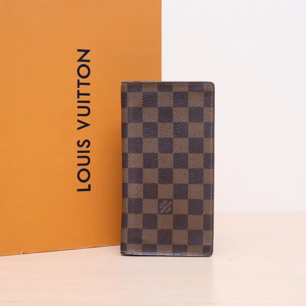 95新 LouisVuitton/路易威登 小花黑黑棕色棋盘格 2014 长款 钱夹