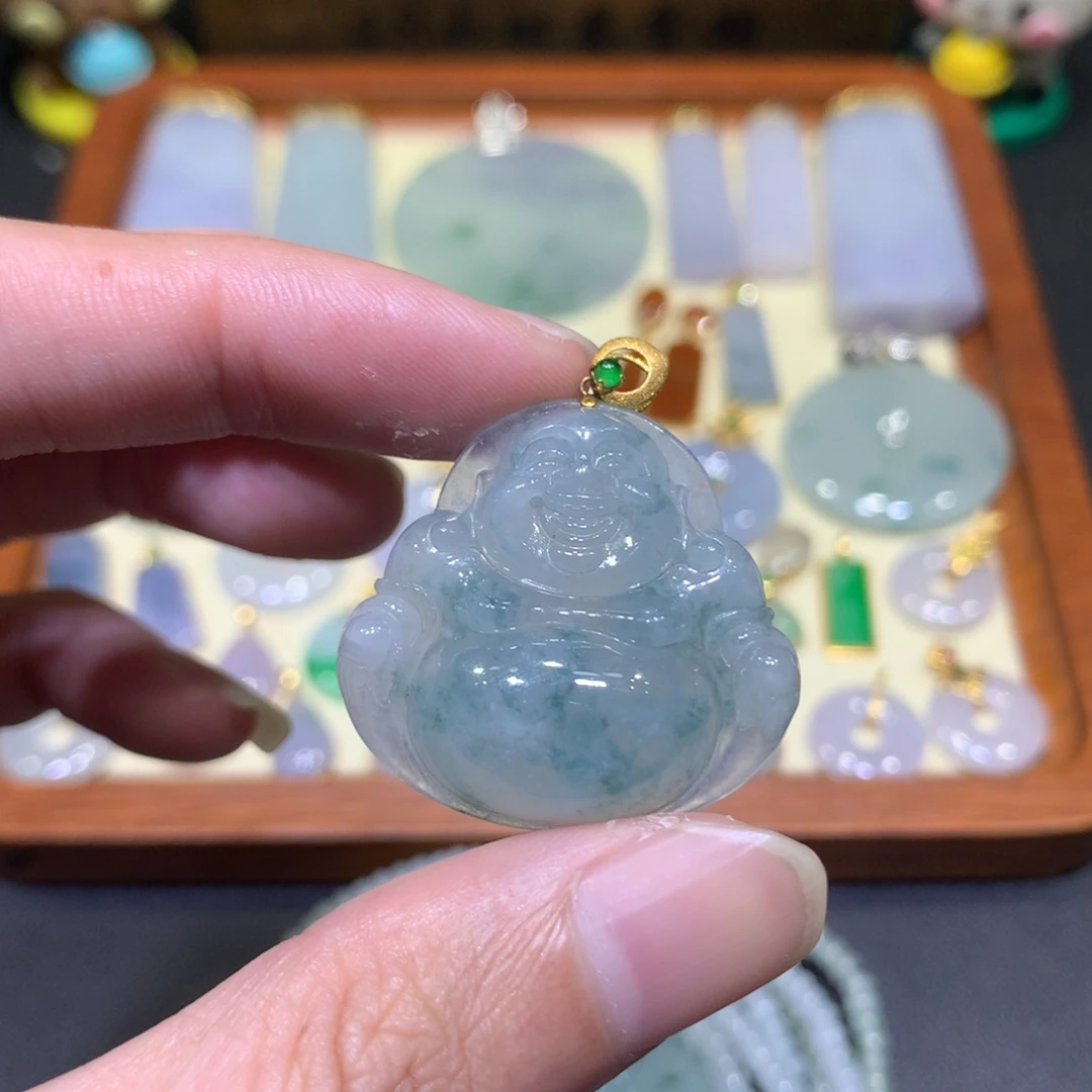 吊坠(不含链)18K金镶嵌翡翠