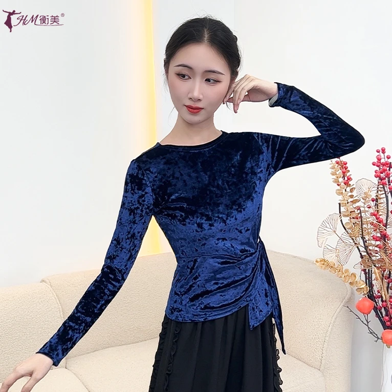 新款中国古典舞现代舞服装系带收腰显瘦长袖练功服国风成人女上衣