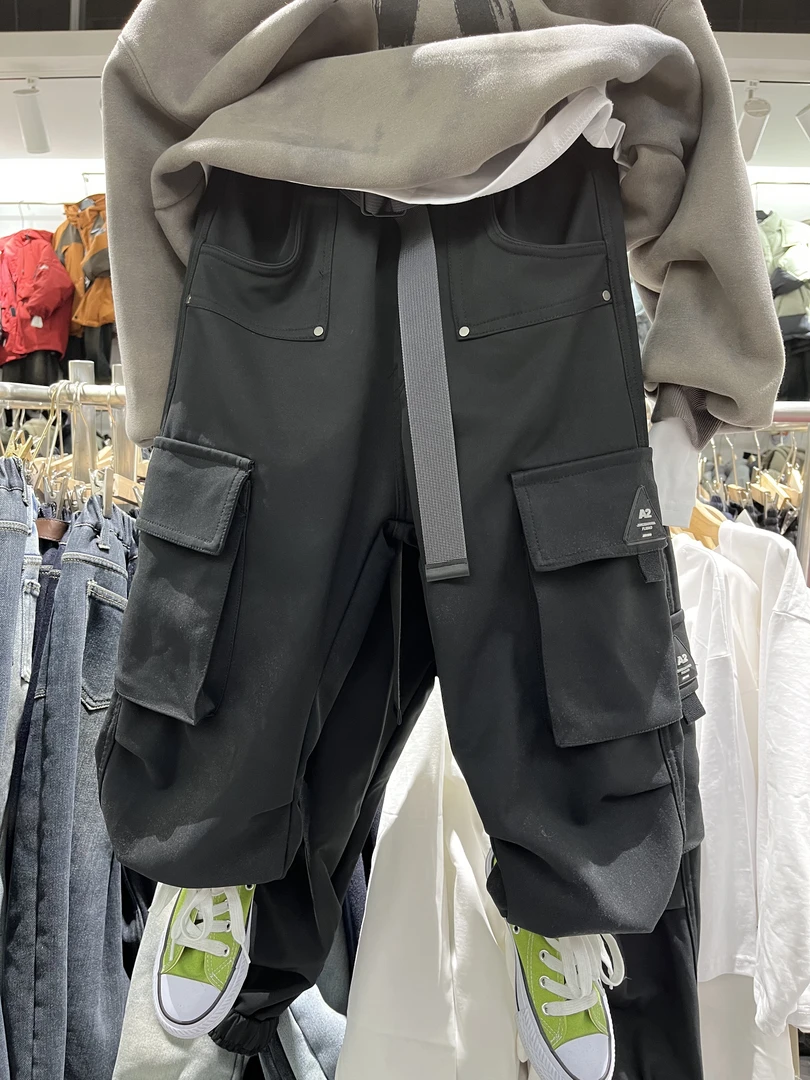 中大童256冬季加绒工装口袋百搭年款一体绒工装裤