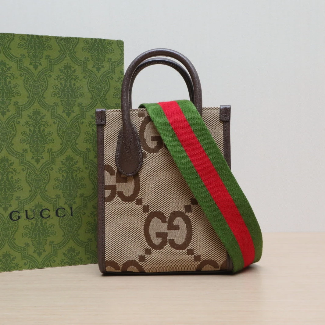 95新 GUCCI/古驰 【活动黑黑】饰大号双G图案迷你 托特包