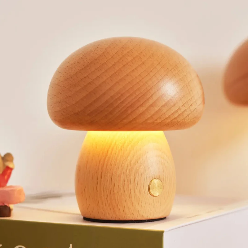 榉木蘑菇灯 卧室创意摆设送礼车载摆件