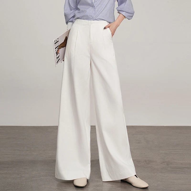白色大裤腿直筒裤女春高级感天丝垂感拖地裤子休闲宽松显瘦阔腿裤