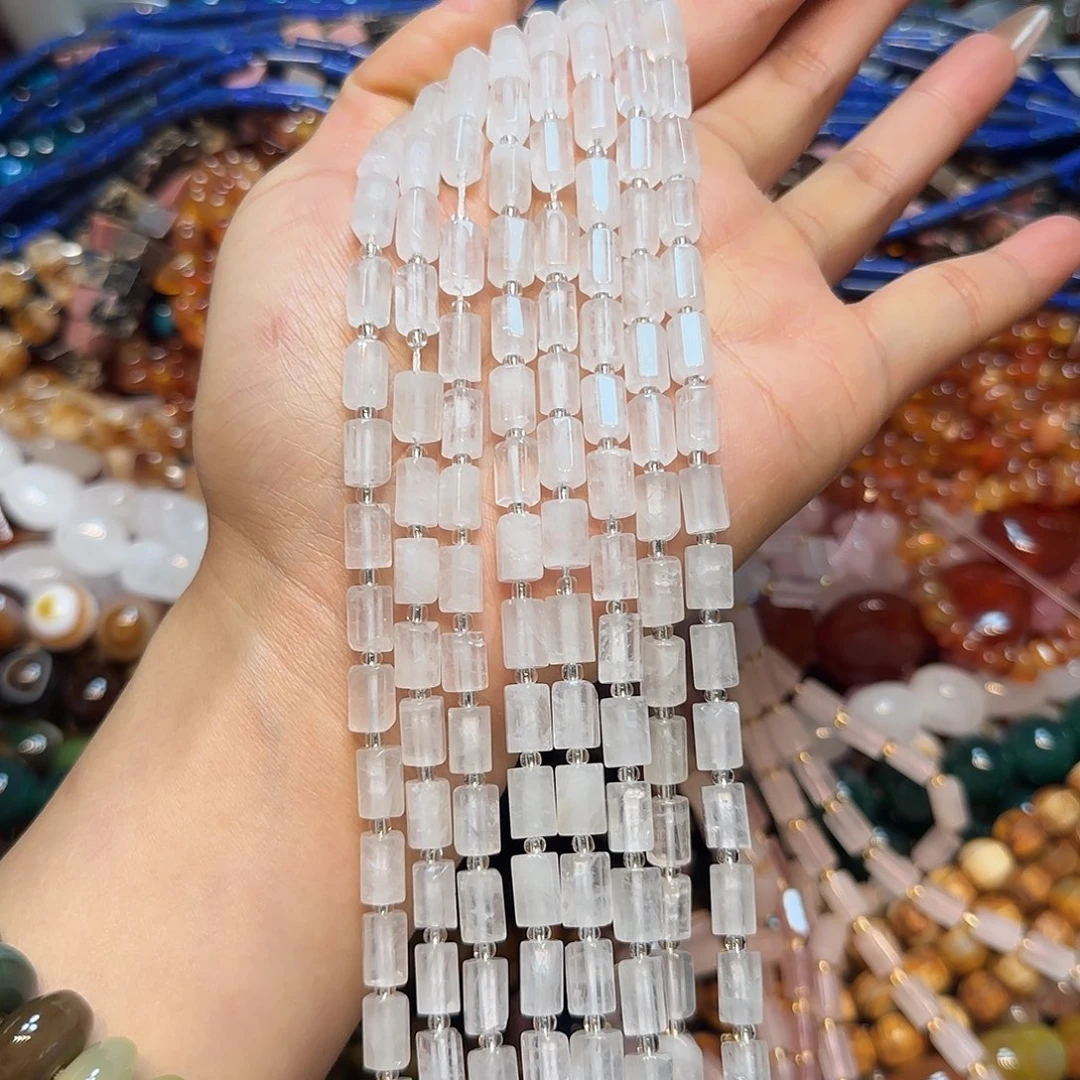 玛瑙/玉髓未镶嵌珠宝半成品天然白水晶六角柱一条6✖️8mm