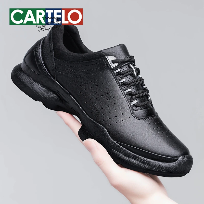 卡帝乐鳄鱼男鞋秋季商务休闲皮鞋男士头层牛皮黑色软底男款运动鞋