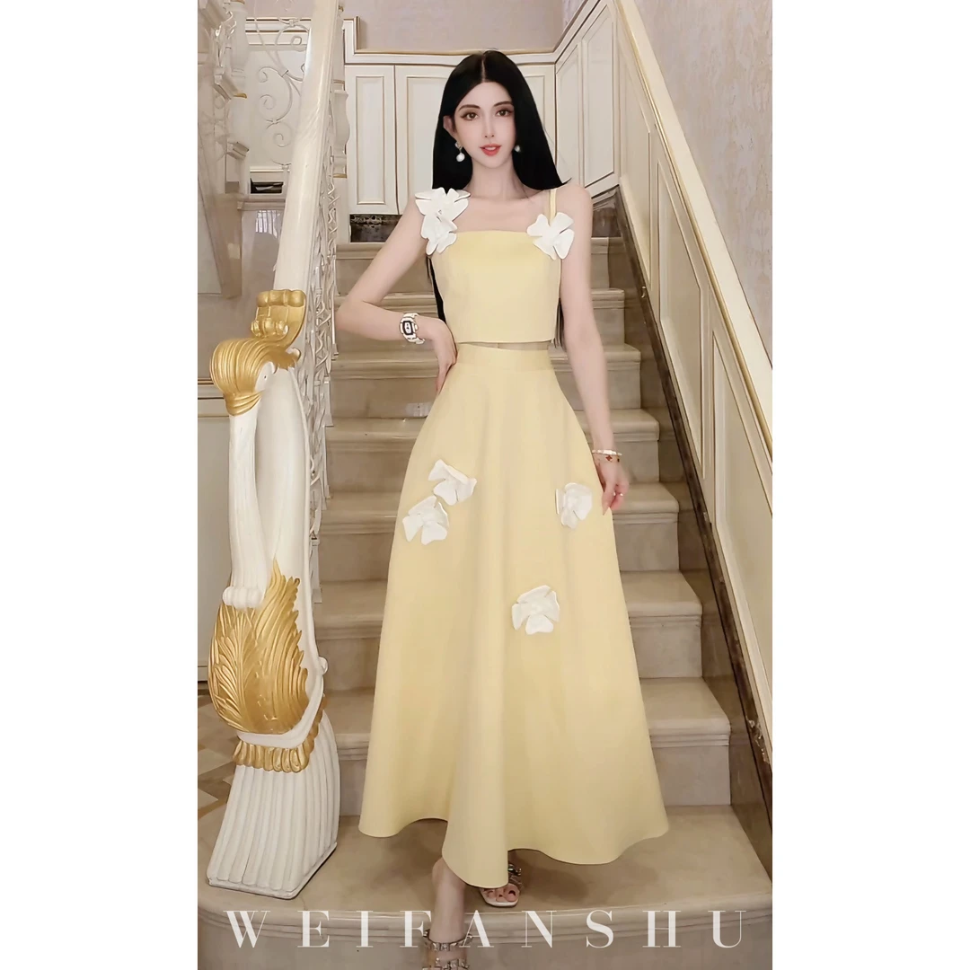 WEIFANSHU/魏凡舒【半岛花海】春夏新款设计感花朵套装吊带&半裙