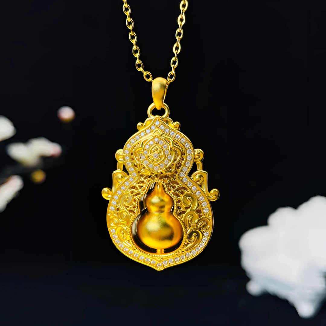 足金999 四美人生拉丝镂空葫芦吊坠(不含绳和链） DZ011